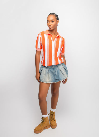 Men Stripe Knit Shirt - Orange