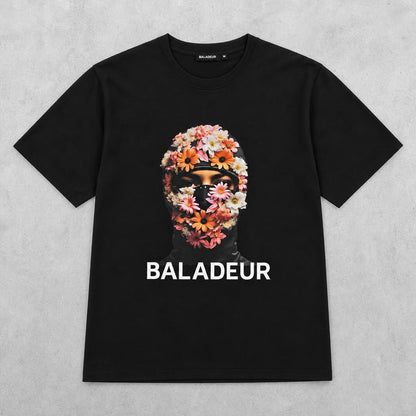 Baladeur Floral Balaclava Graphic T‑Shirt – Black Mens