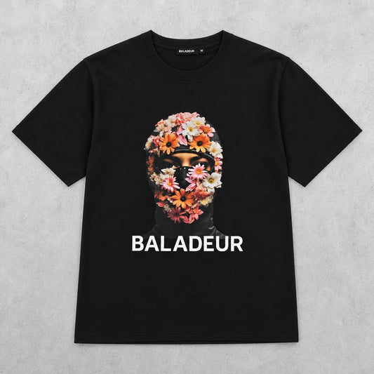 Baladeur Floral Balaclava Graphic T‑Shirt – Black Mens