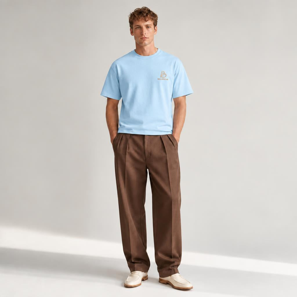 Baladeur Gold-beige Logo T‑Shirt – Light Blue Minimalist Premium Tee