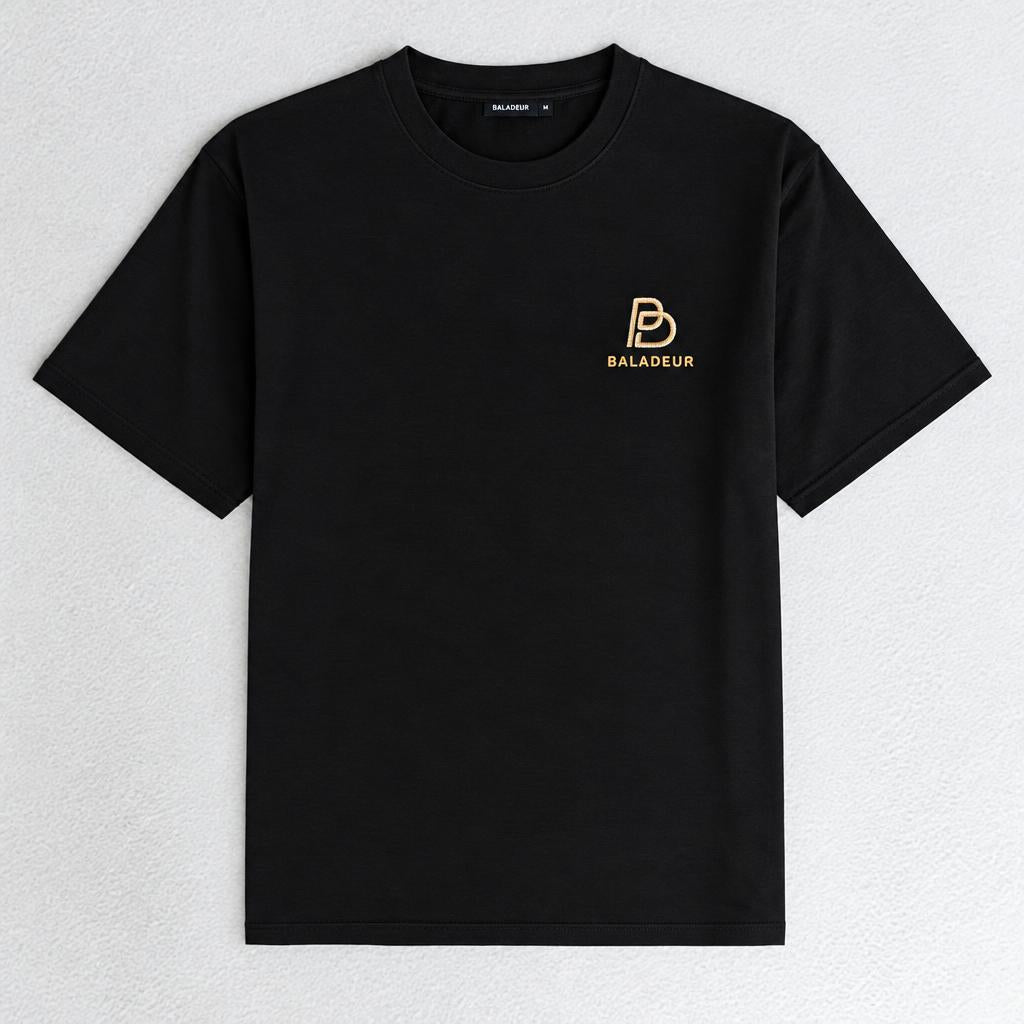 Baladeur Gold-beige Logo T‑Shirt – Black Minimalist Premium Tee