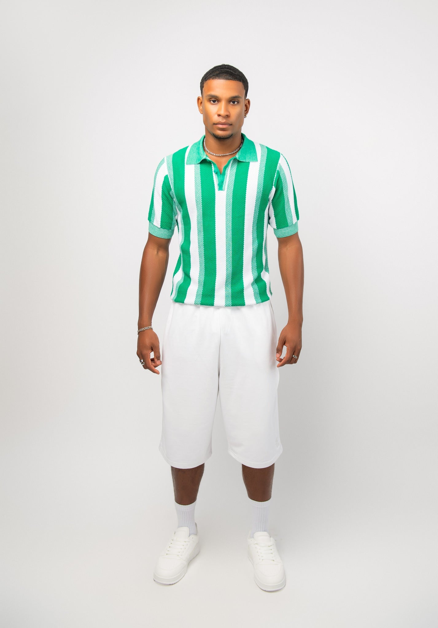 Men Stripe Knit Shirt - Green