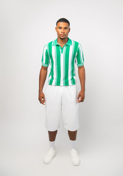 Men Stripe Knit Shirt - Green
