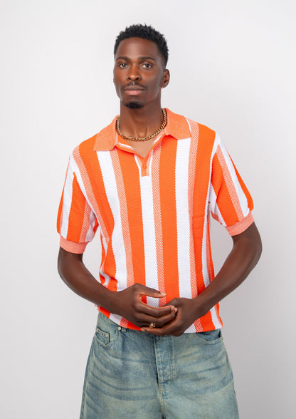 Men Stripe Knit Shirt - Orange