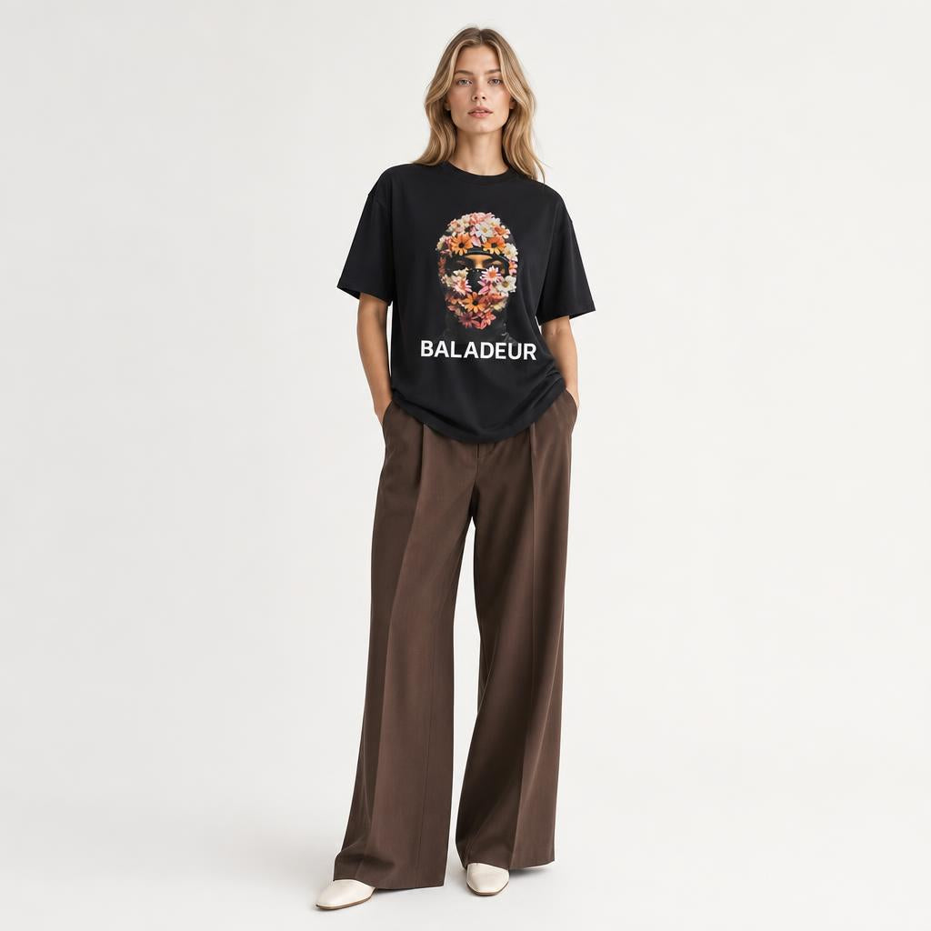 Baladeur Floral Balaclava Graphic T‑Shirt – Black Womens