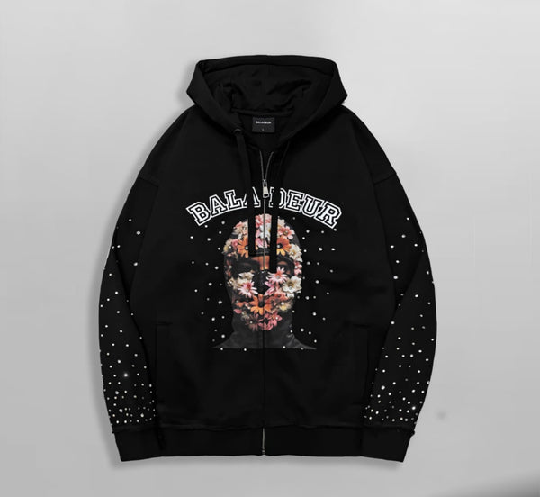 トップス BEEDEN B LOGO BALACLAVA ZIP UP TOPS Baladeur Floral Balaclava Graphic Zip Hoodie