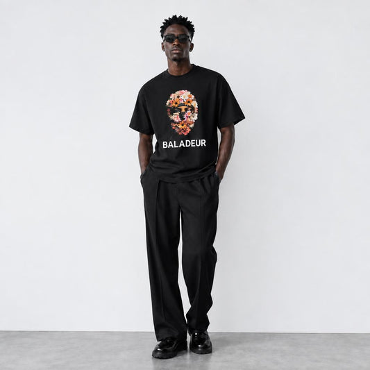 Baladeur Floral Balaclava Graphic T‑Shirt – Black Mens