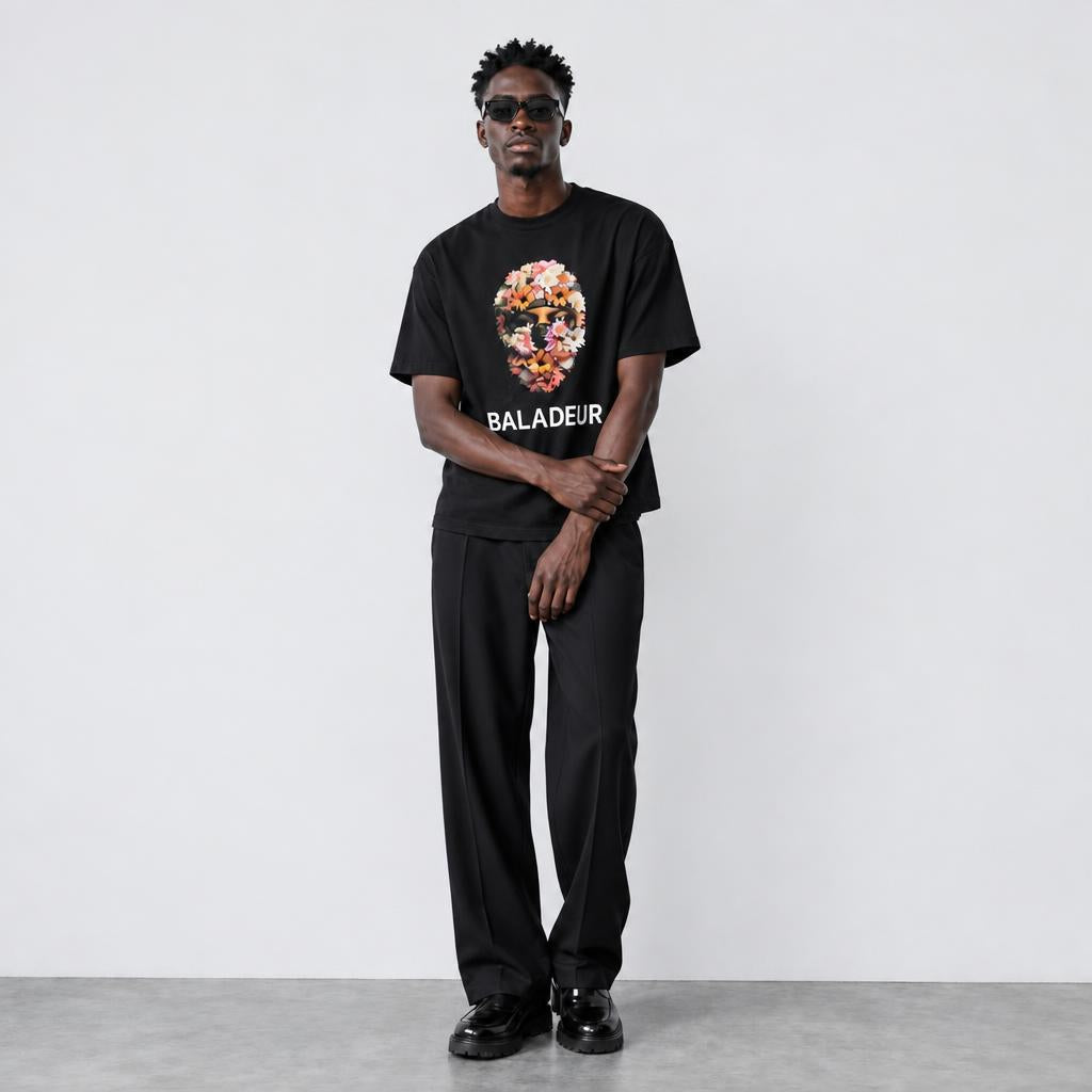 Baladeur Floral Balaclava Graphic T‑Shirt – Black Mens