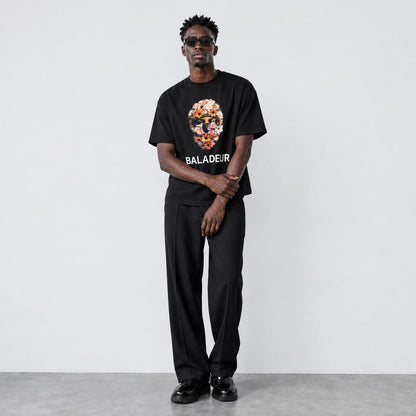 Baladeur Floral Balaclava Graphic T‑Shirt – Black Mens