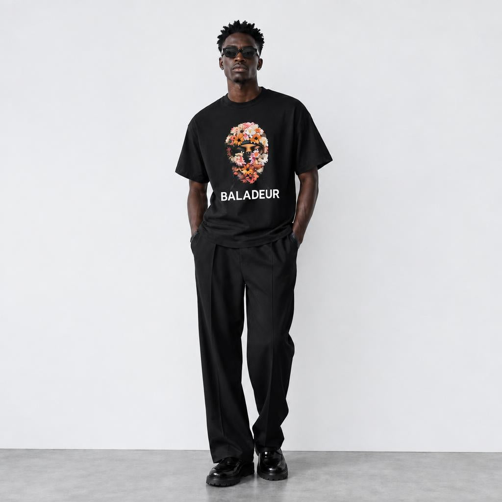 Baladeur Floral Balaclava Graphic T‑Shirt – Black Mens