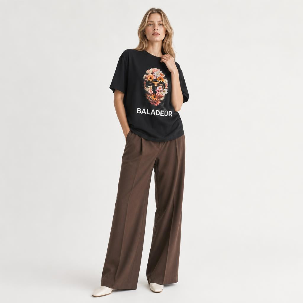 Baladeur Floral Balaclava Graphic T‑Shirt – Black Womens