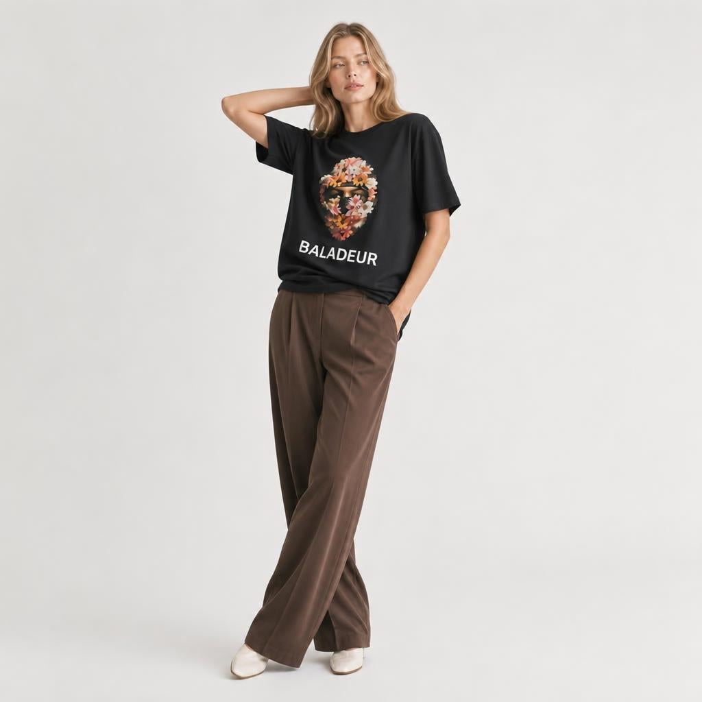 Baladeur Floral Balaclava Graphic T‑Shirt – Black Womens