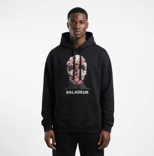 Flower Balaclava Hooded Sweatshirt with  Logo Patch