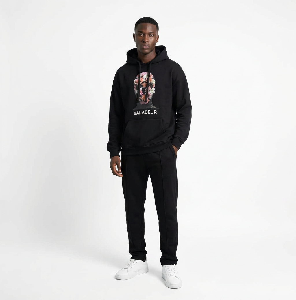 Flower Balaclava Hooded Sweatshirt with  Logo Patch