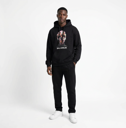 Flower Balaclava Hooded Sweatshirt with  Logo Patch