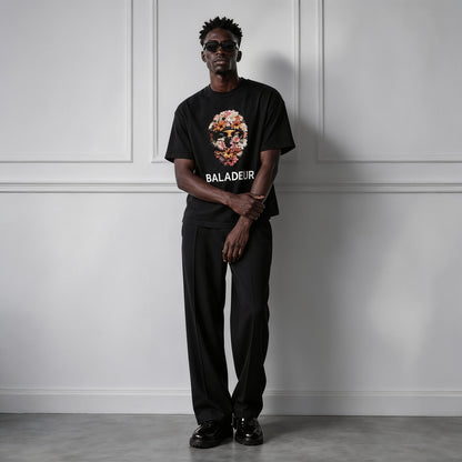 Baladeur Floral Balaclava Graphic T‑Shirt – Black Mens