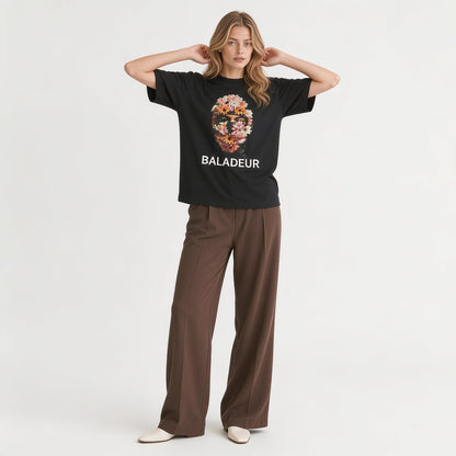 Baladeur Floral Balaclava Graphic T‑Shirt – Black Womens